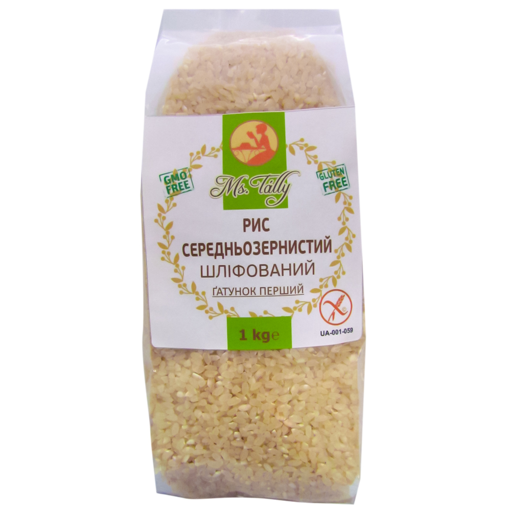 Рис середньозернистий шліфований без глютену "Ms. Tally" 1 кг