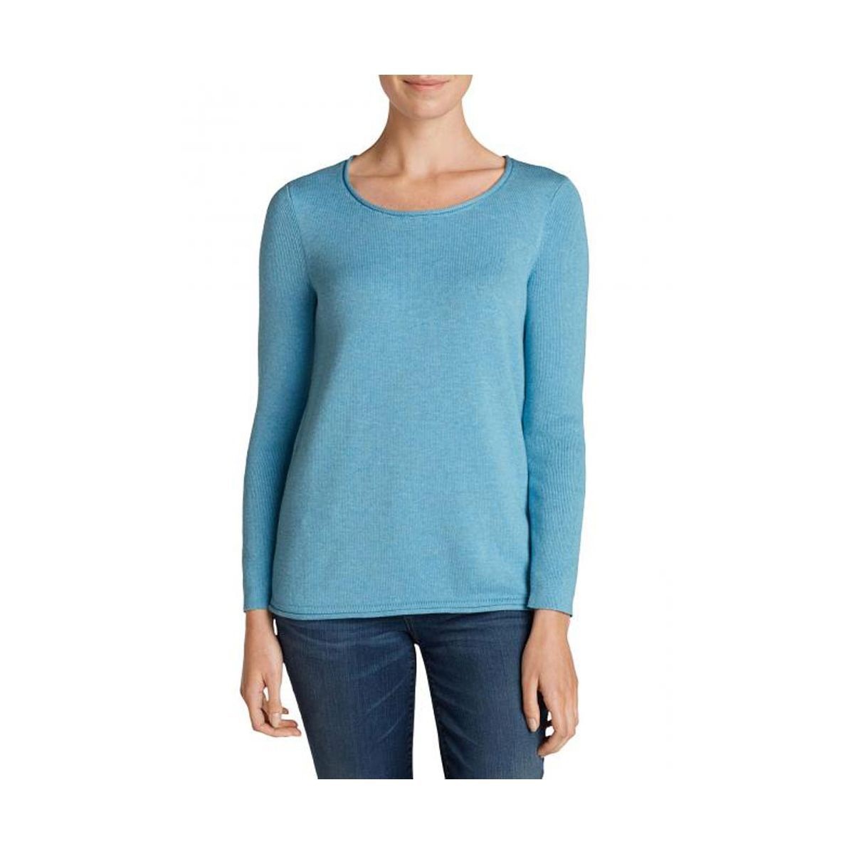 Пуловер Eddie Bauer Women Sweatshirt Sweater Crew Solid HTR AZURE S Блакитний (0107HAZ-S)