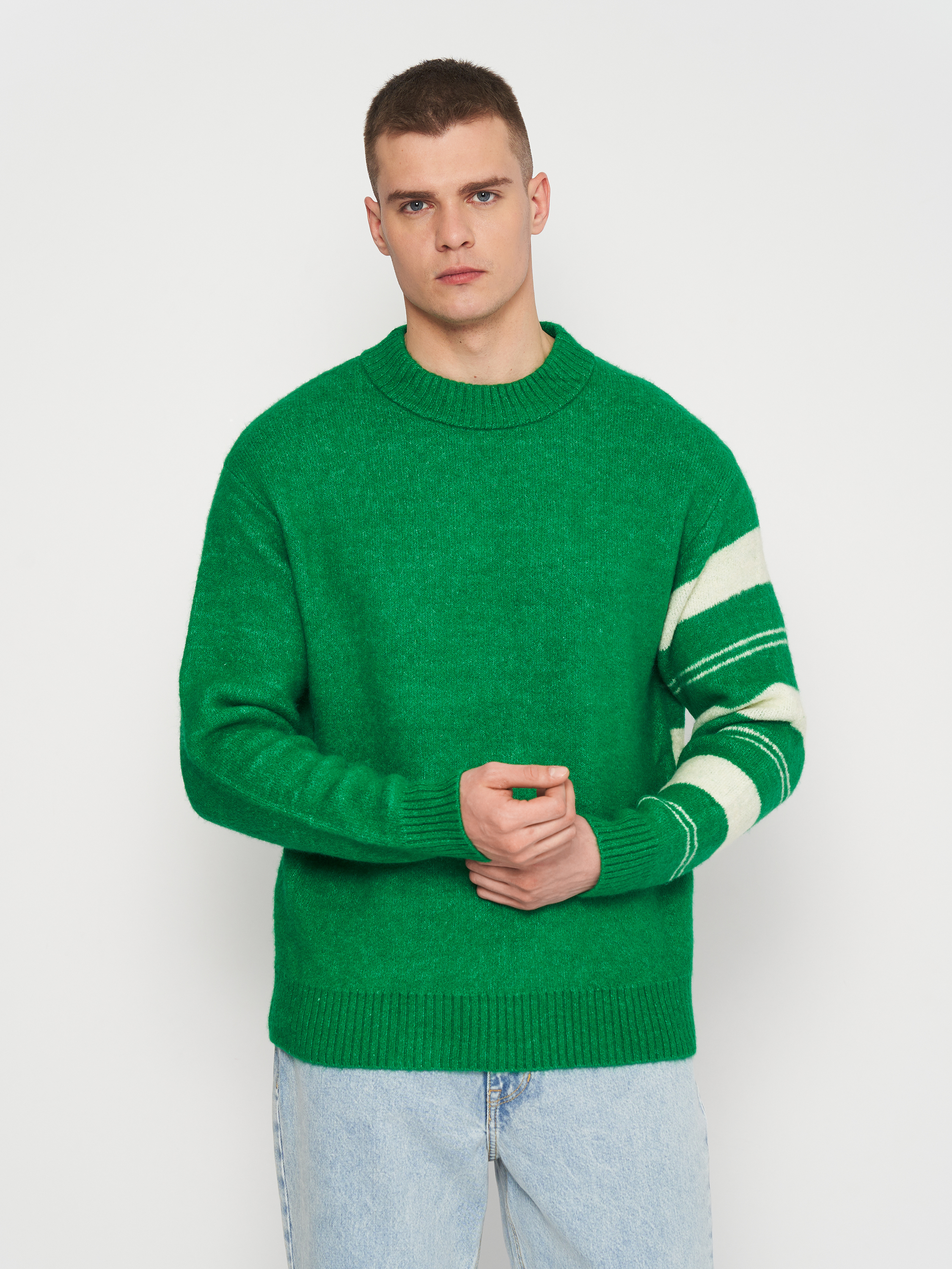 Свитер мужской H&M 1225896 M Зелено-белый (2030000285648)