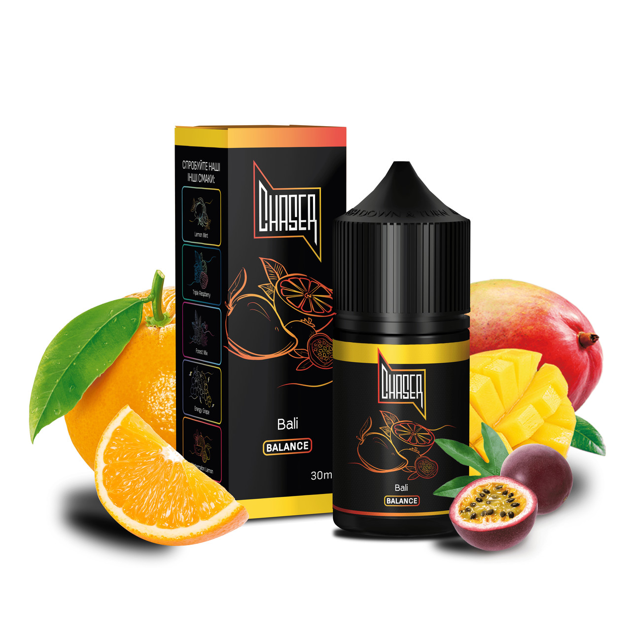 Солевая жидкость для вейпа для вейпа CHASER Black Balance: BALI 30 ml 50 mg Манго маракуя апельсин (15278-hbr)