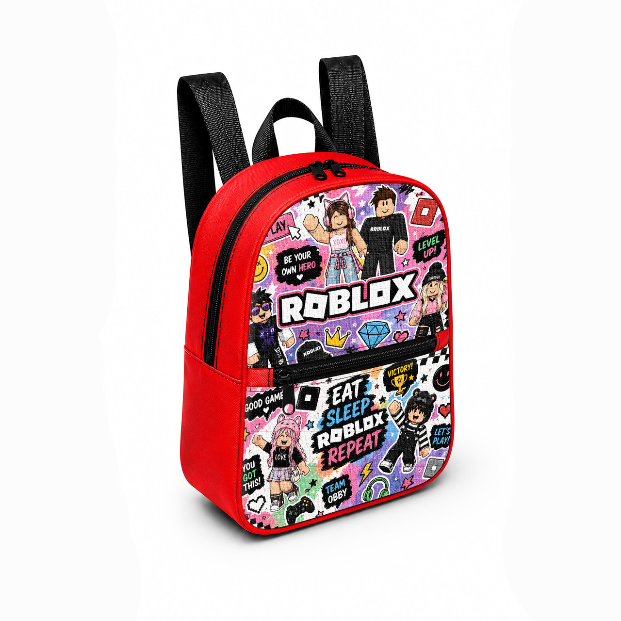 Дитячий міні-рюкзак для дівчинки з принтом Roblox, червоний, 28×24×10 см — арт. 3108921390