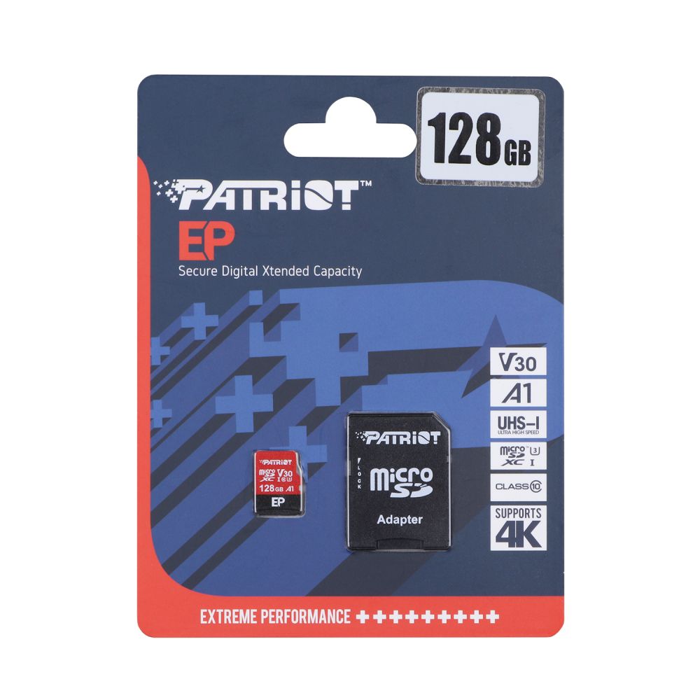 Карта памяти с адаптером Micro SDXC Patriot EP 128gb UHS-I/U3 V30 Class 10 Чёрно-Красный