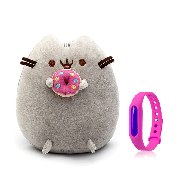 Набор Мягкая игрушка Pusheen cat с пончиком Gray и Детский силиконовый браслет от комаров (vol-1087)