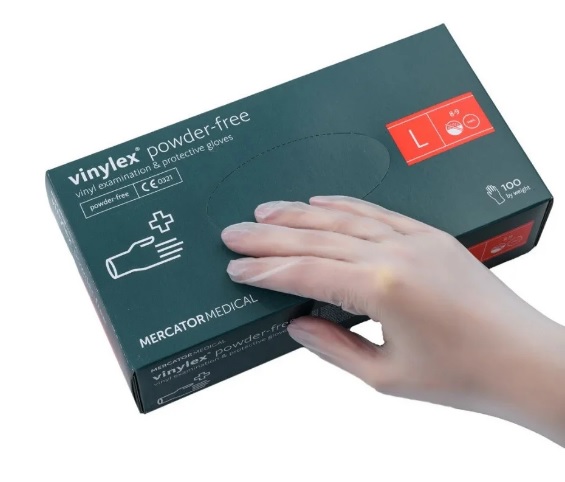 Рукавички вінілові неопудрені Mercator Medical VINYLEX PF L 100 штук Білі (MAS40132)