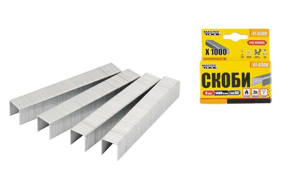 Скобы каленые 8 мм 1000 шт MASTERTOOL GM (41-0308)