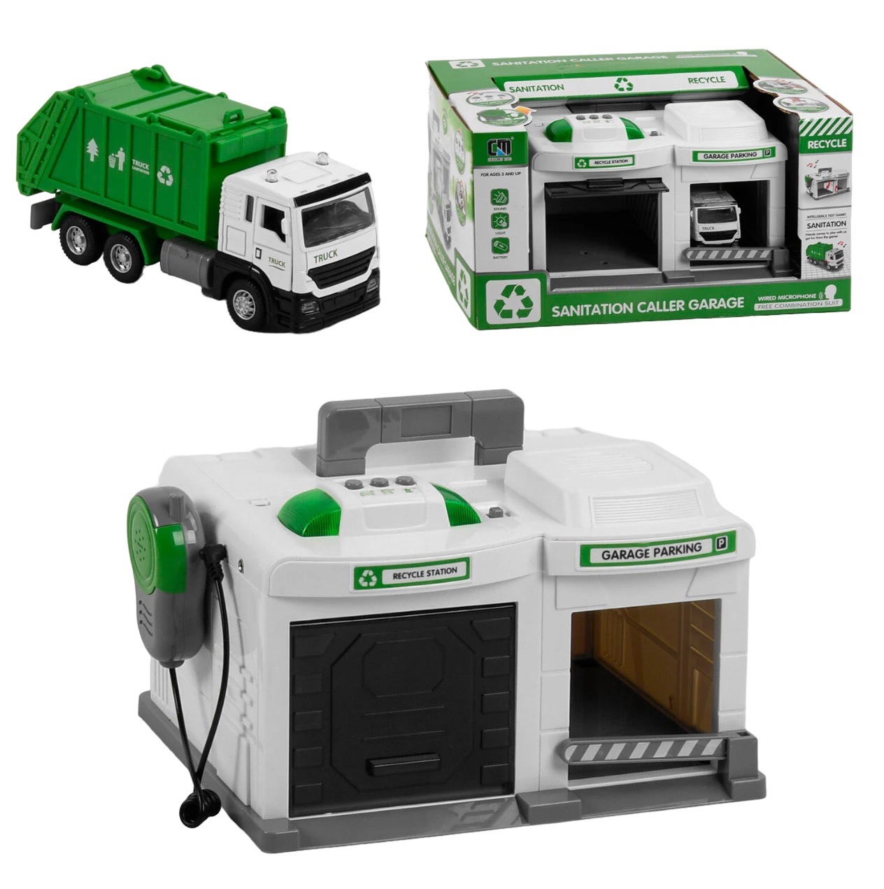 Детский гараж Chengmei Toys Спецтехника 25 х 17 х 14 см White and green (86520)