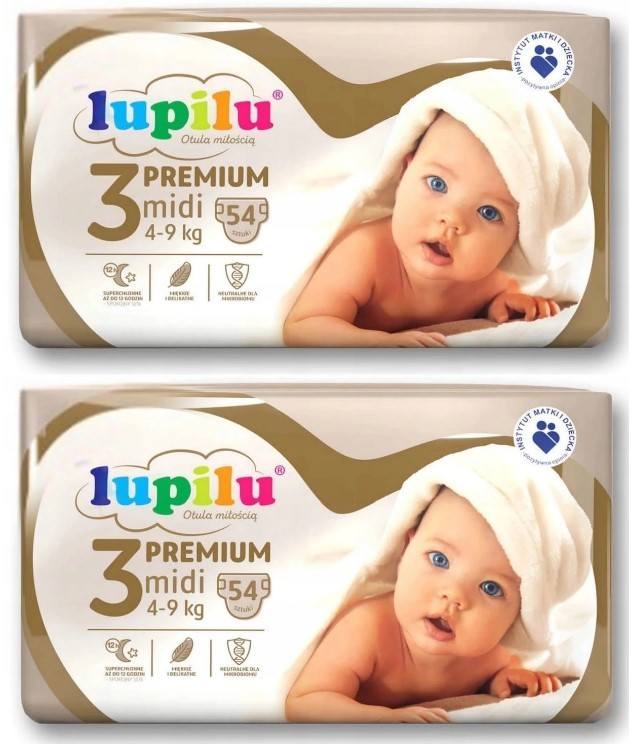 Підгузники Lupilu Premium Midi Розмір 3, Вага 4-9 кг, 108 шт (2 упаковки)