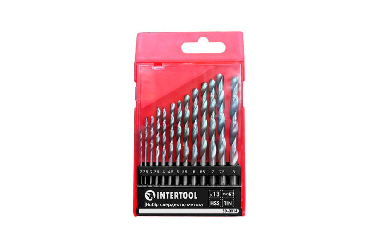 Набор сверл по металлу Intertool 2-8 мм титан 13 шт (SD-0014)