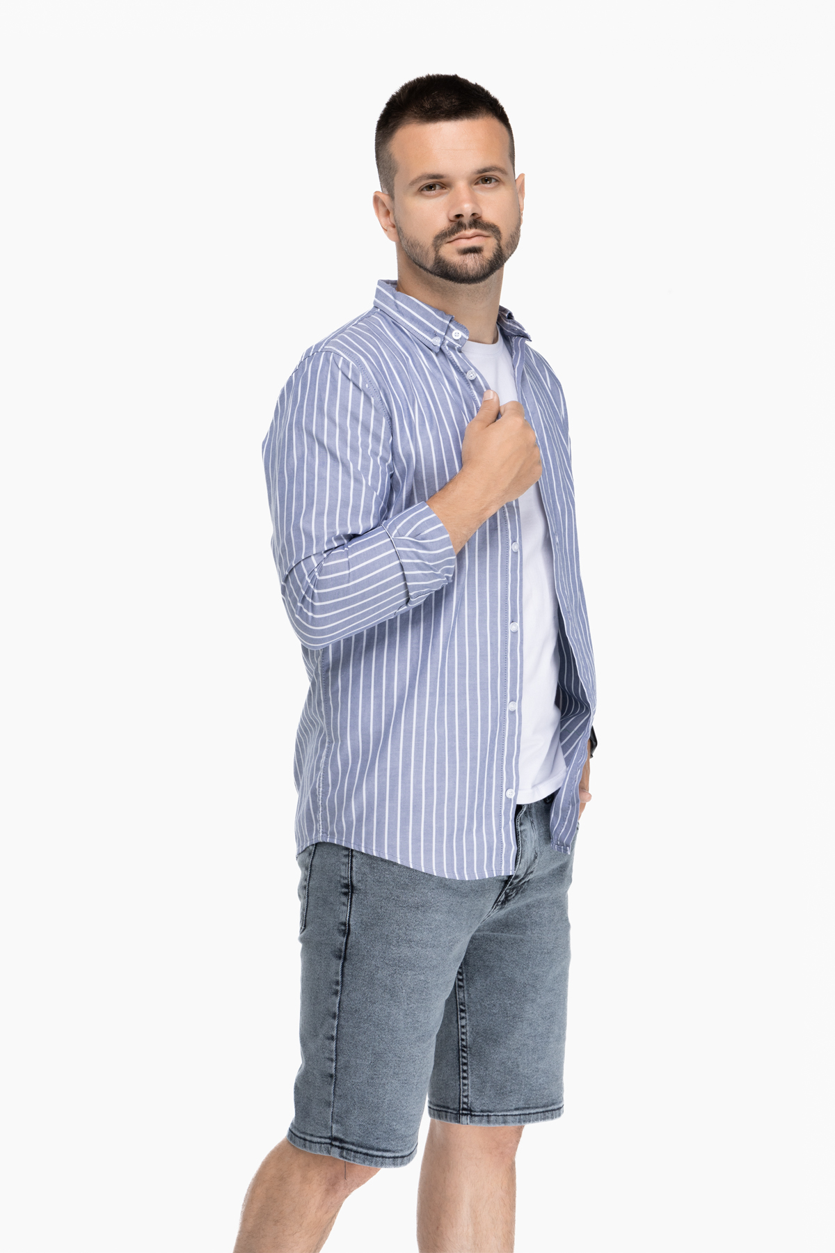 Рубашка с узором мужская FIGO 18412 S Синий (2000989736745)