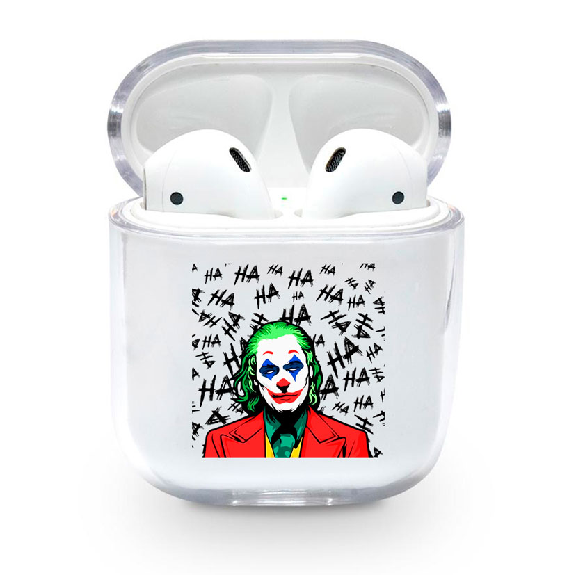 Прозрачный силиконовый чехол Apple AirPods с рисунком - Joker Ha ha (KAP1216)