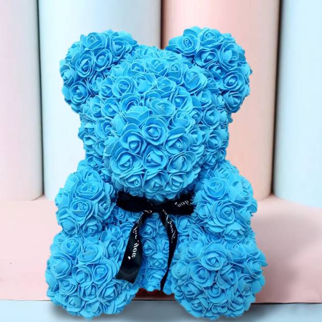 Мишка из 3D роз  Jellys Голубой Фоамиран 45 см   (М9)