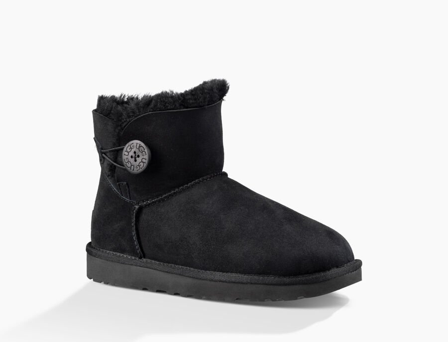 UGG MINI BAILEY BUTTON II BOOT Black-1 UGG Чорний 40 (8) Жіночий Замша 15 см (UGG1_40)