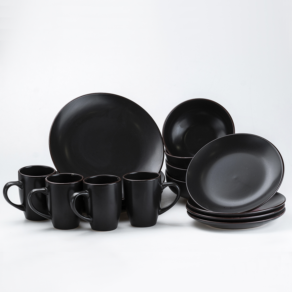 Столовый сервиз на 4 керамические персоны TS Kitchen Ember черный (HP20341)