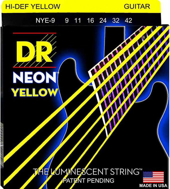 Струни для електрогітари DR NYE-9 Hi-Def Neon Yellow K3 Coated Light Electric Guitar Strings 9/42