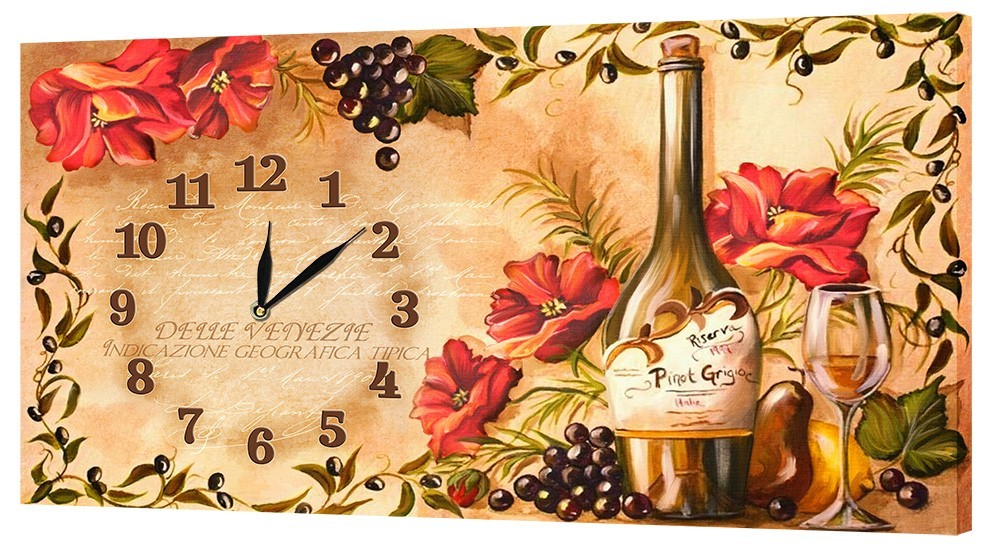 Настінний годинник на полотні Декор Карпати ch32 Вино (QFJI62962)