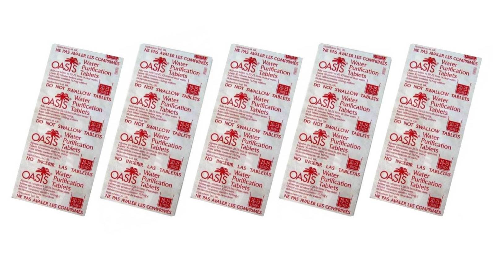 Таблетки для очищення та дезінфекції води Oasis 10 таблеток на 200 літрів води Комплект 5 упаковок