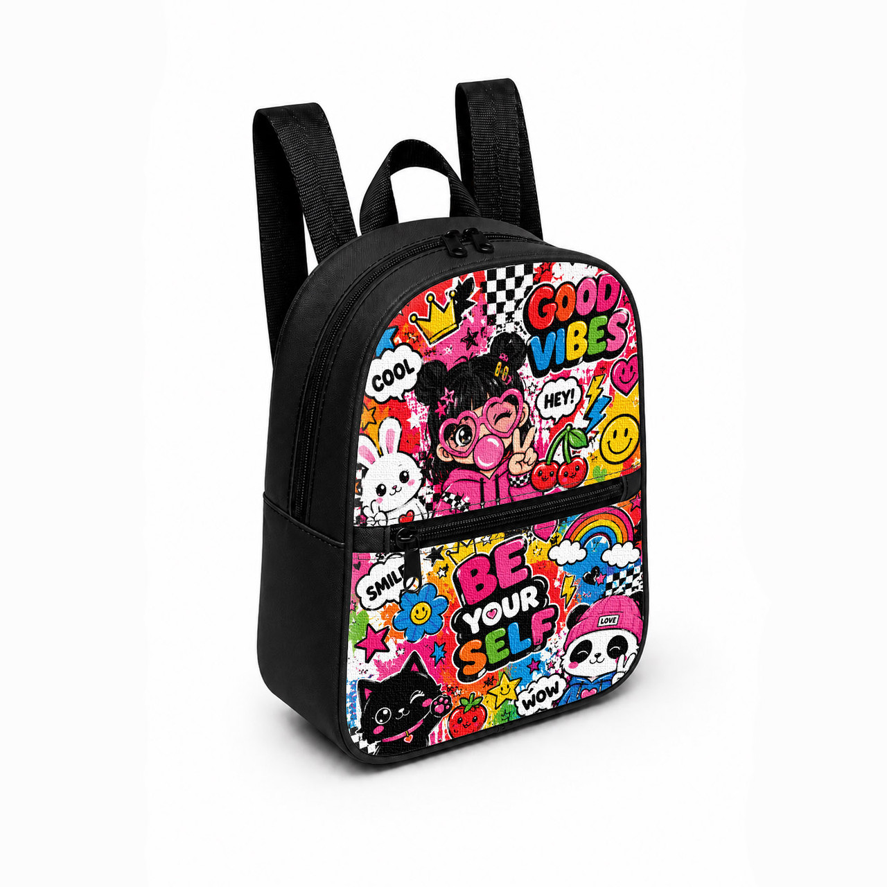 Дитячий міні-рюкзак для дівчинки 28×24×10 см, чорний з принтом