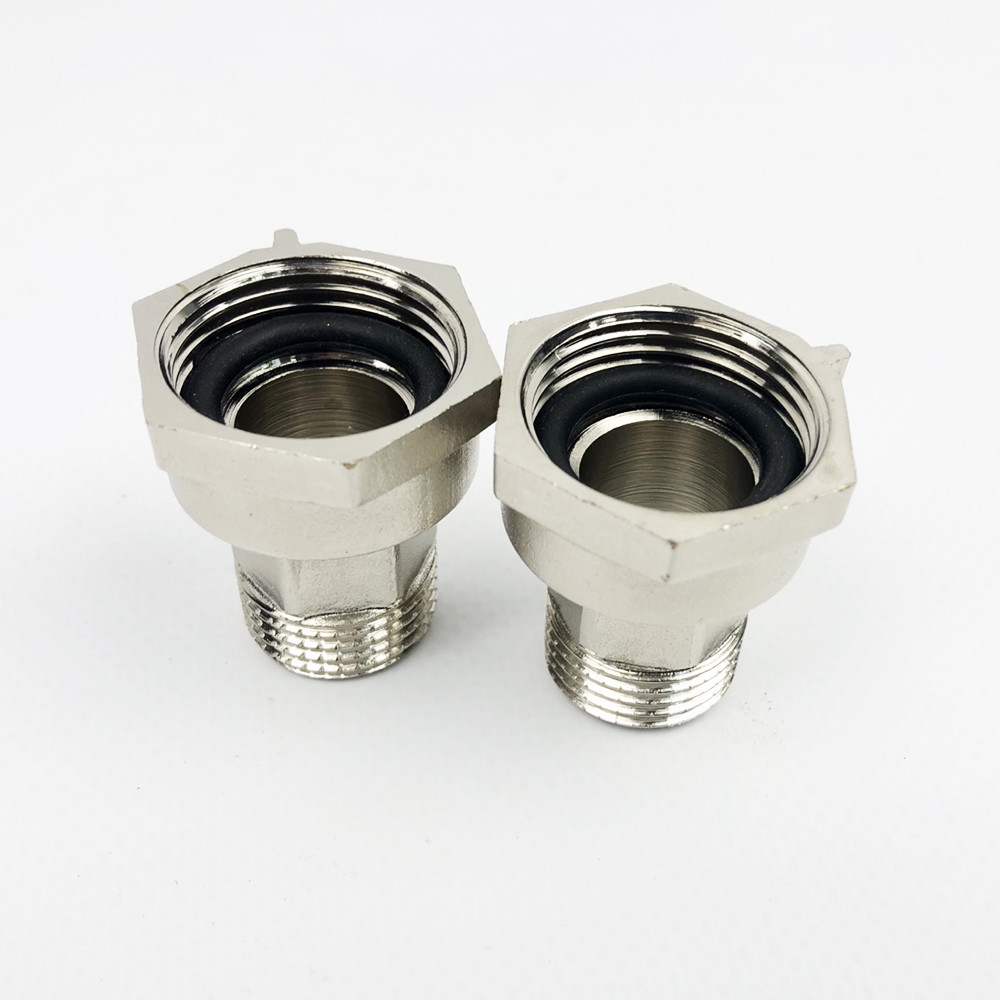 Комплект гаек штуцеров Koer для подключения счетчика 1/2" х 3/4" никель (пара)