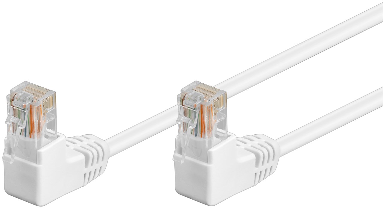 Патч-корд неекранований Goobay RJ45 UTP5e  0.5m patch D=4.9mm AWG26 2x90° Gold білий (75.09.6069)