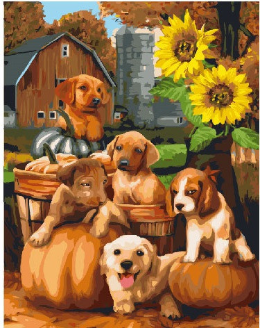 Картина по номерам BrushMe "Собачки у подсолнуха" 40х50см GX21474