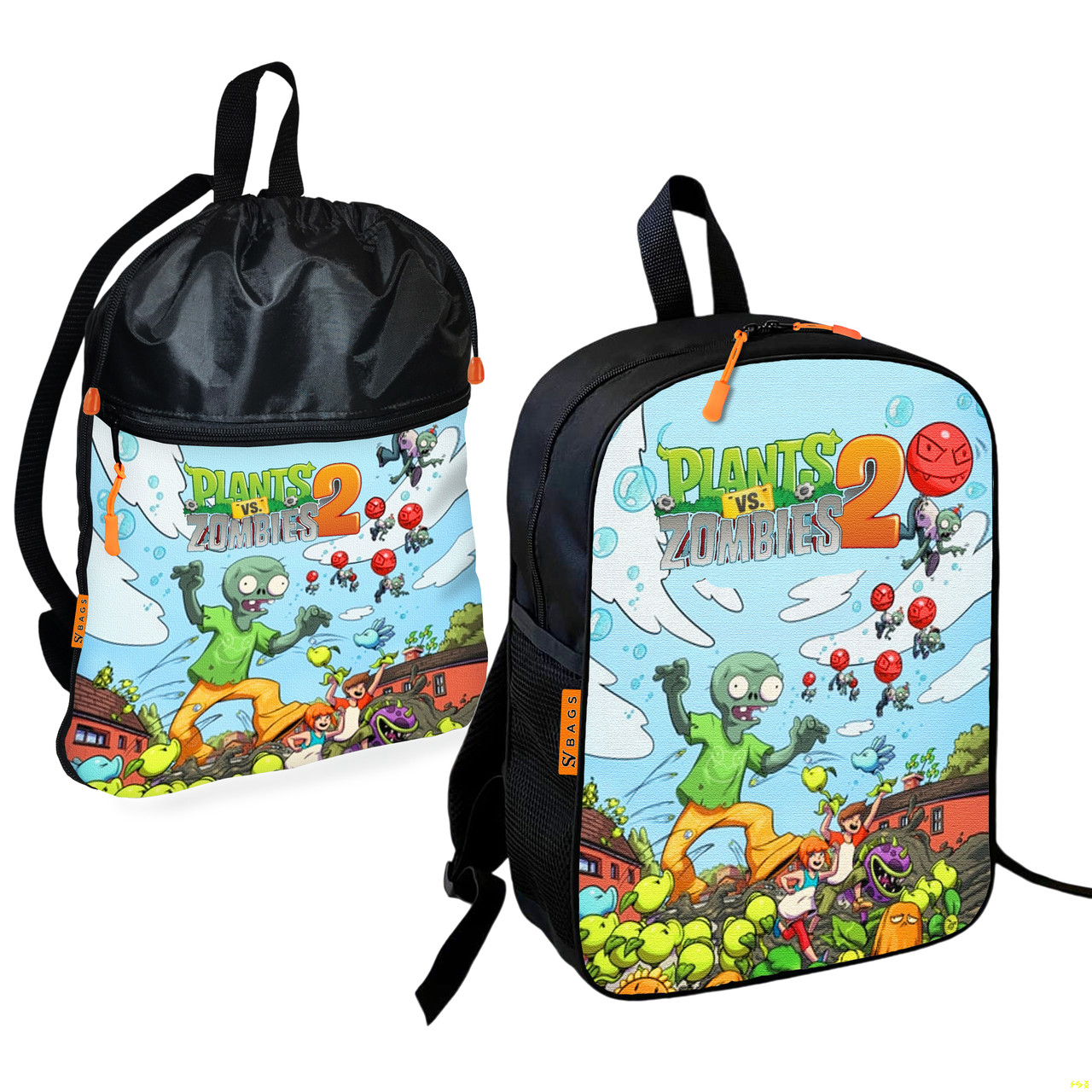 Дитячий шкільний рюкзак з сумкою для взуття Plants vs Zombies, 2 шт