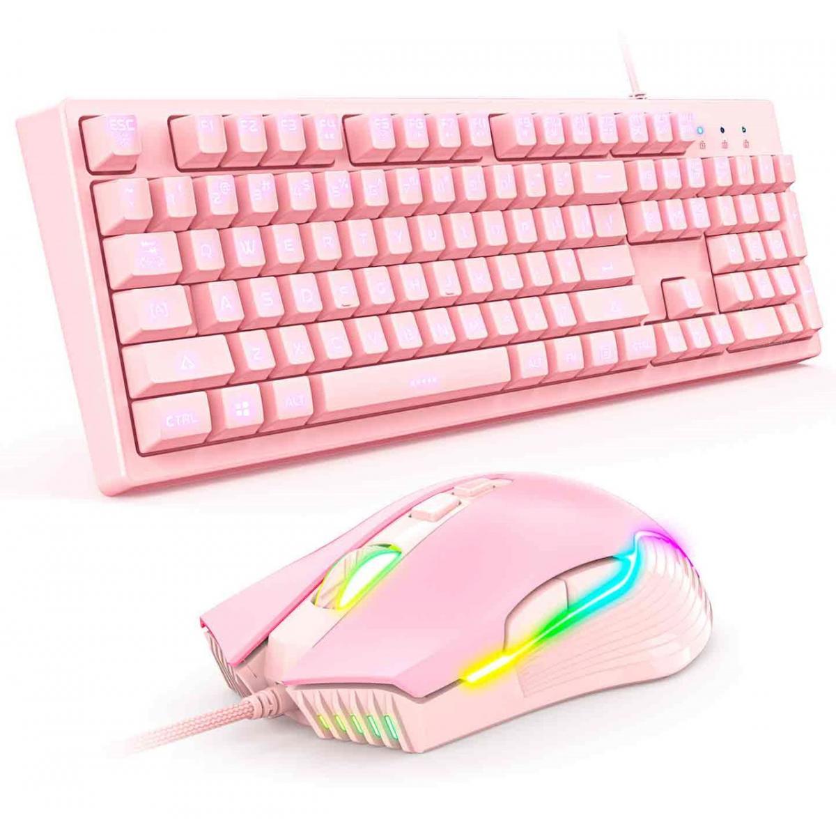 Комплект проводная игровая клавиатура и мышь ONIKUMA G25 CW905 Pink