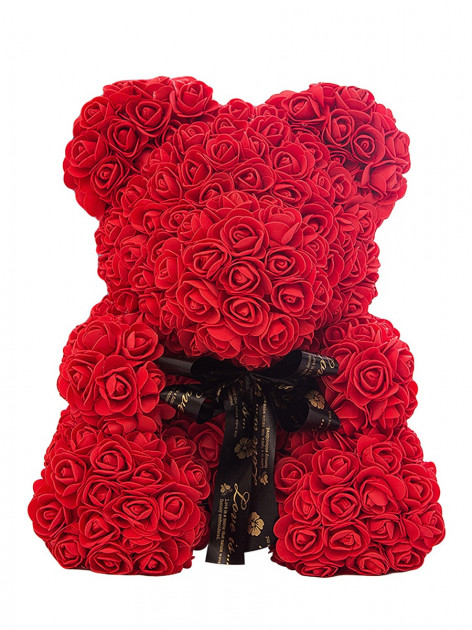 Ведмедик з червоних троянд Oh My Teddy в подарунковій упаковці 40 см Червоний (FlowersBуar)