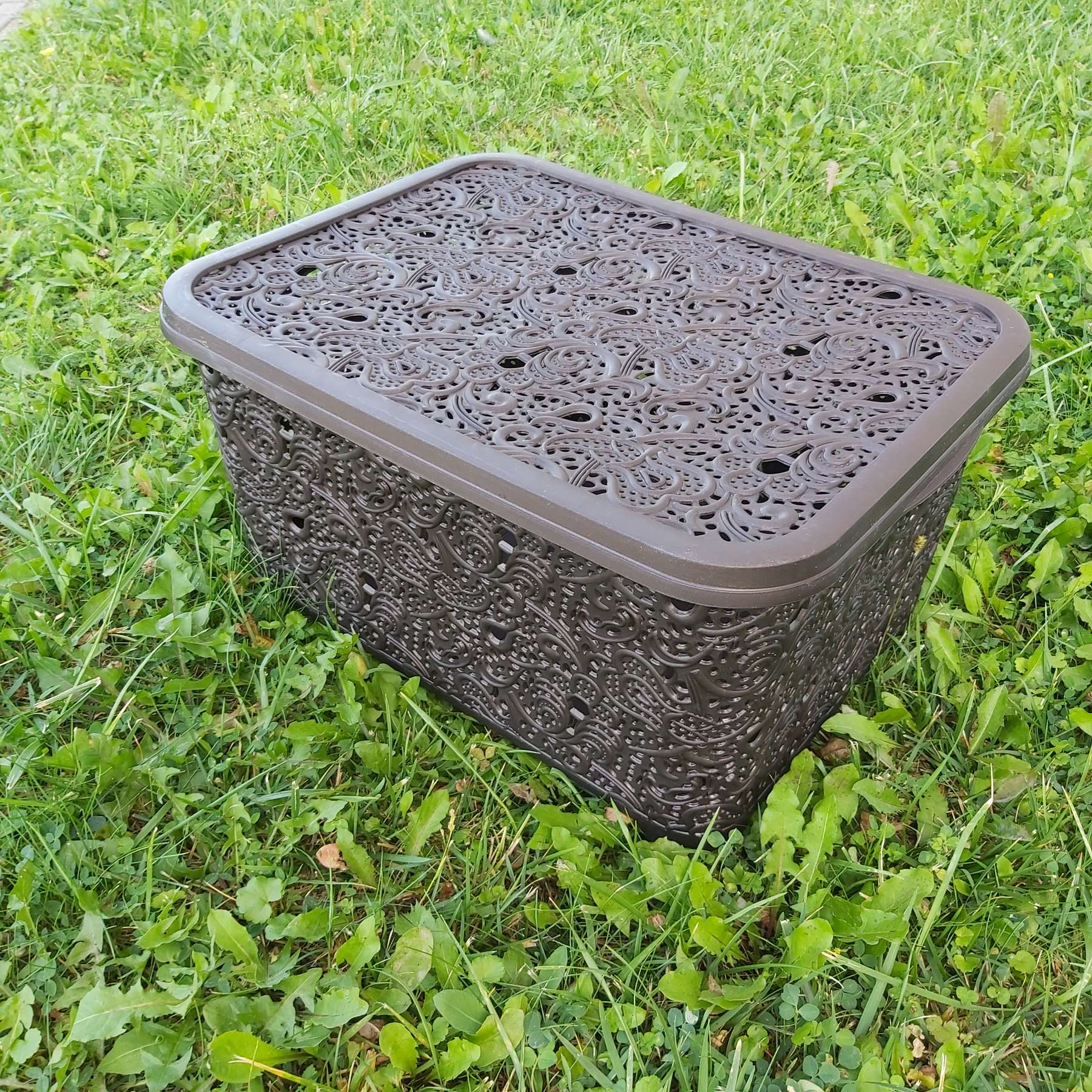 Корзина пластиковая с крышкой 28 см Ажур Elif Plastik коричневая 324-E