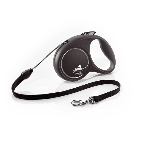 Рулетка для собак Flexi Black Design S 5 метрів, до 12 кг (чорна), повідець із тросом