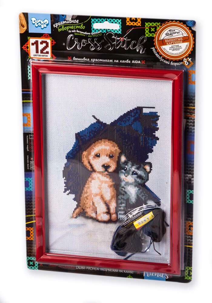 Вышивка крестиком на канве Cross Stitch Щенок и котёнок Dankotoys (VKB-01-15)