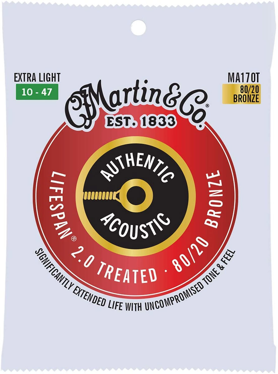 Струны для акустической гитары Martin MA170T Lifespan Treated 80/20 Bronze Extra Light Authentic Acoustic Guitar Strings 10/47