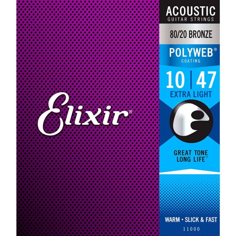 Струны для акустической гитары Elixir 11000 Polyweb 80/20 Bronze Acoustic Extra Light 10/47