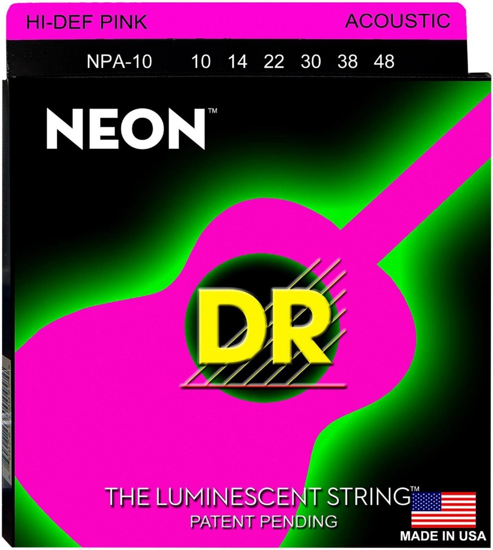 Струны для акустической гитары DR NPA-10 Hi-Def Neon Pink K3 Coated Extra Light Acoustic Guitar Strings 10/48