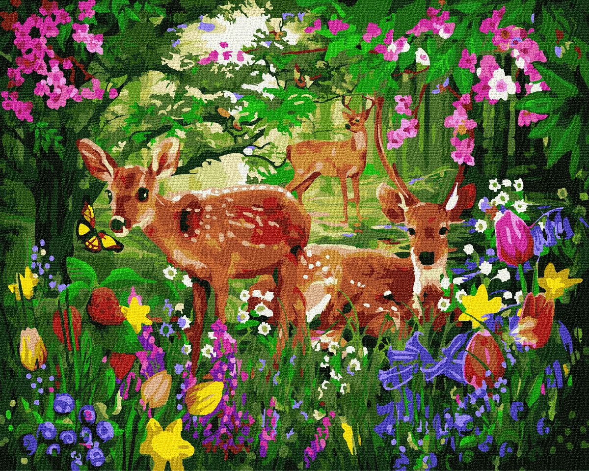 Картина за номерами BrushMe Олені у квітучому лісі 40х50 см GX30951