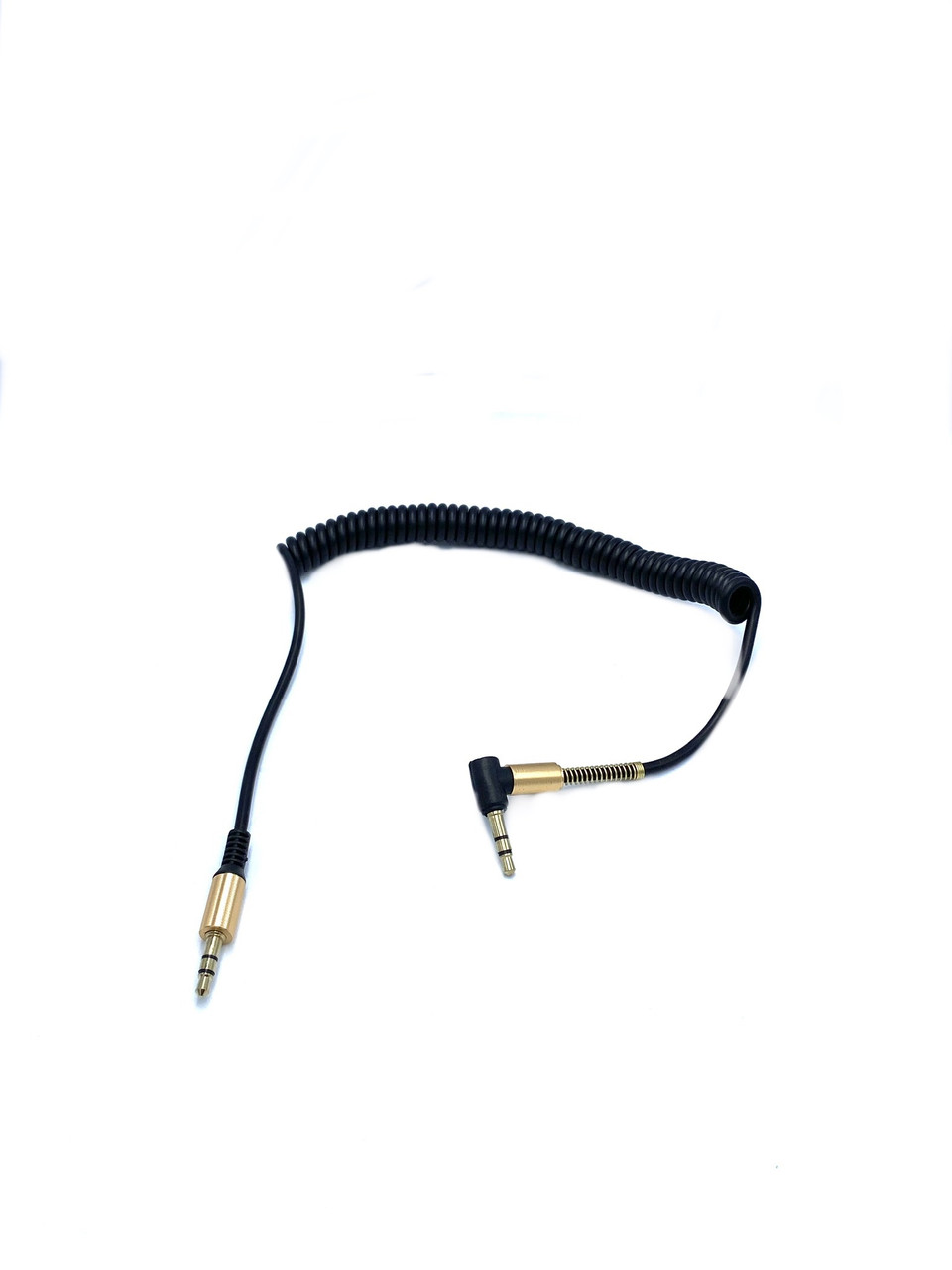 Кабель пружина OEM AUX 3.5 jack стерео аудио угол 90° 1,5 м Черный (61945)