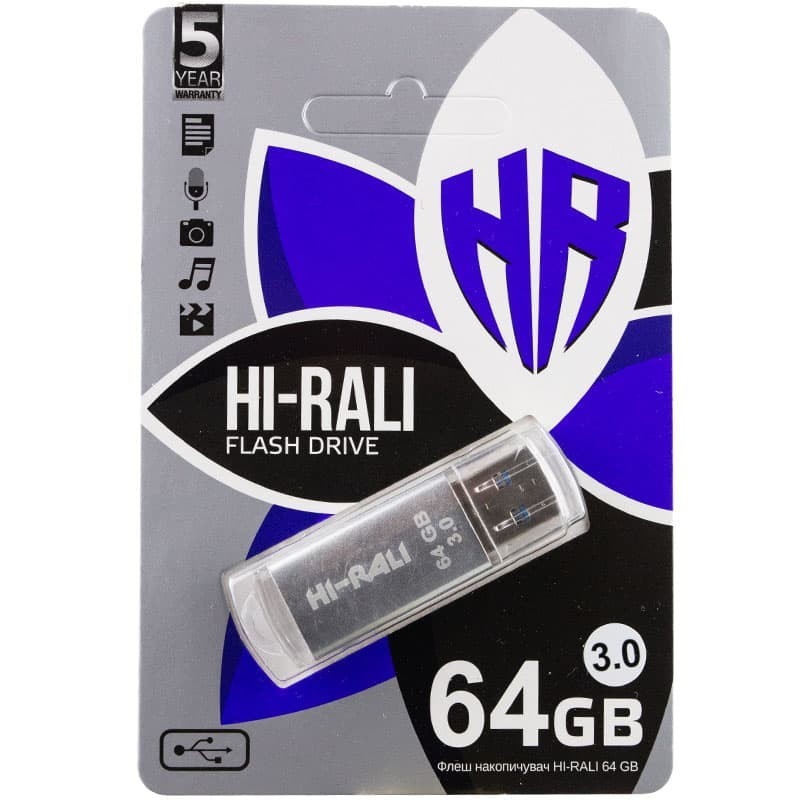 Флеш память Hi-Rali Rocket USB 2.0 64GB Steel