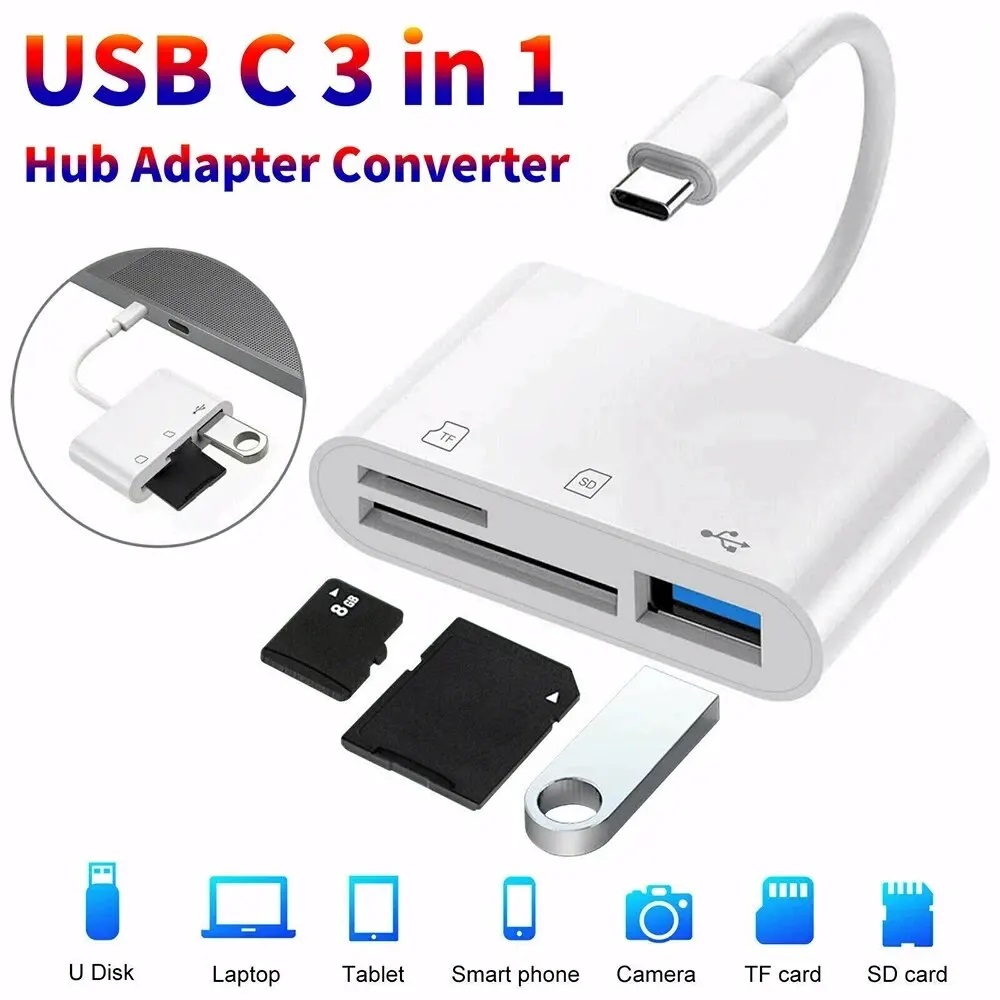 Адаптер Type-C кардридер USB TF CF SD Charge Белый