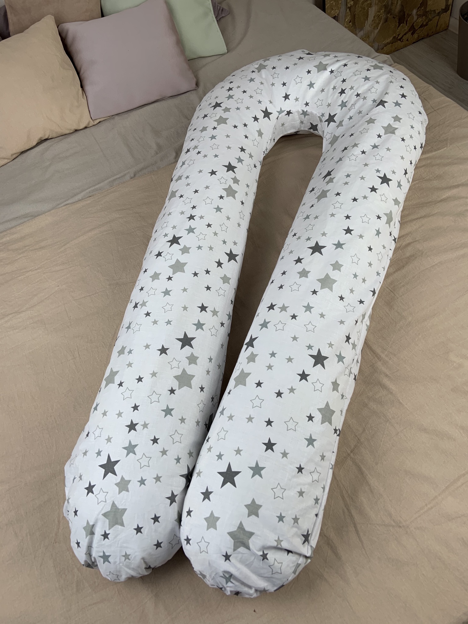Подушка для вагітних з наволочкою Coolki Stars on white XXL 150x75