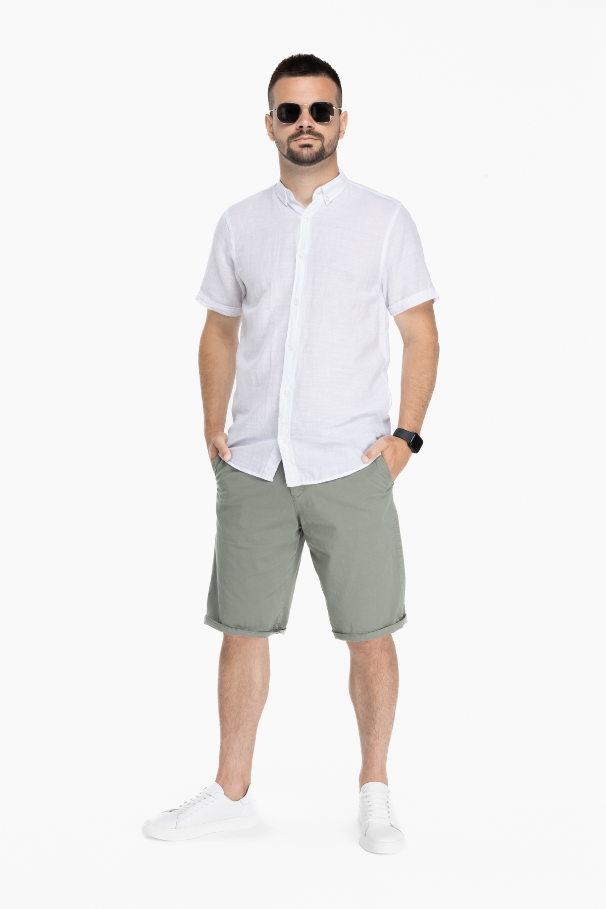 Рубашка однотонная мужская FIGO 7055-B L Белый (2000904147830)