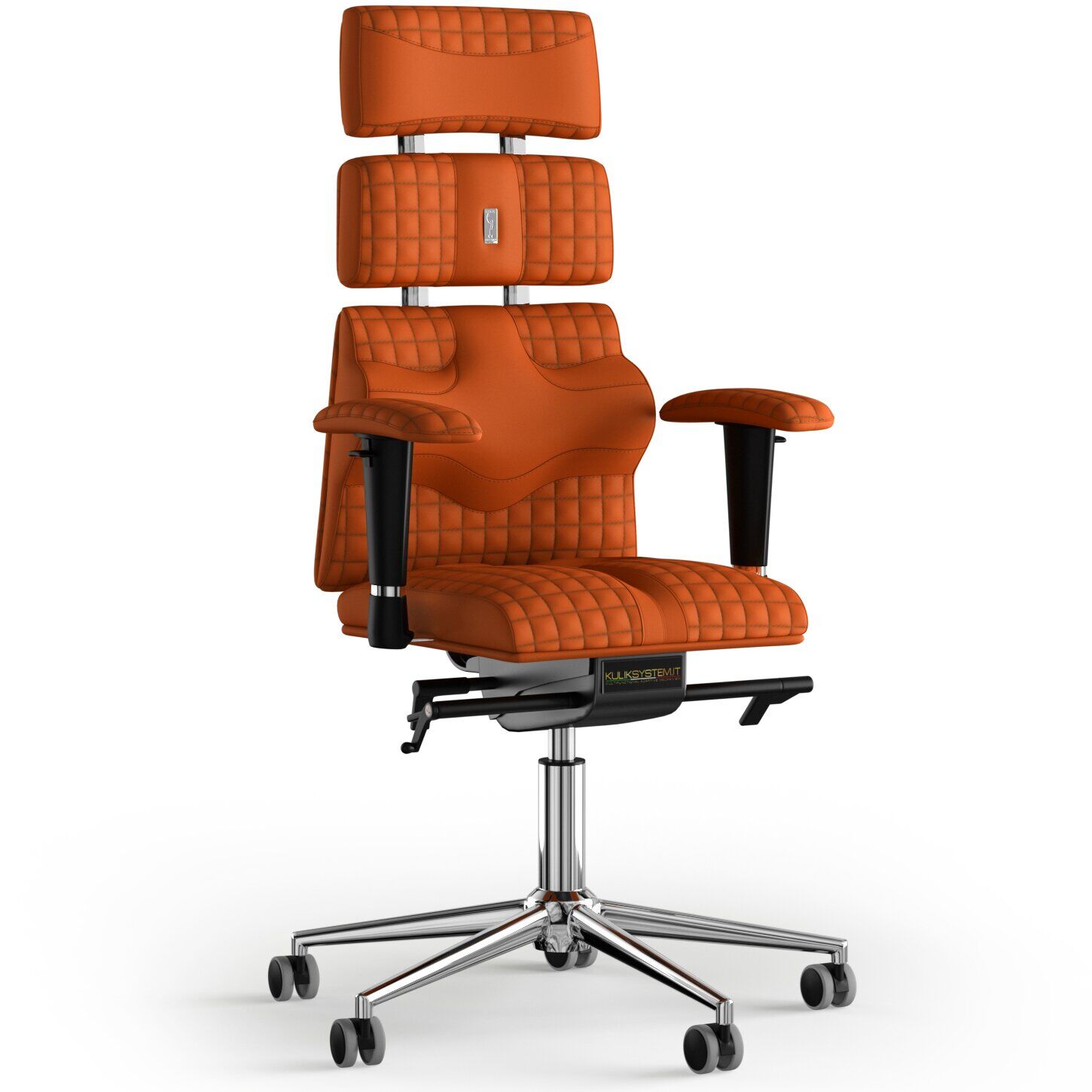 Кресло KULIK SYSTEM PYRAMID Экокожа с подголовником со строчкой Оранжевый (9-901-WS-MC-0210)