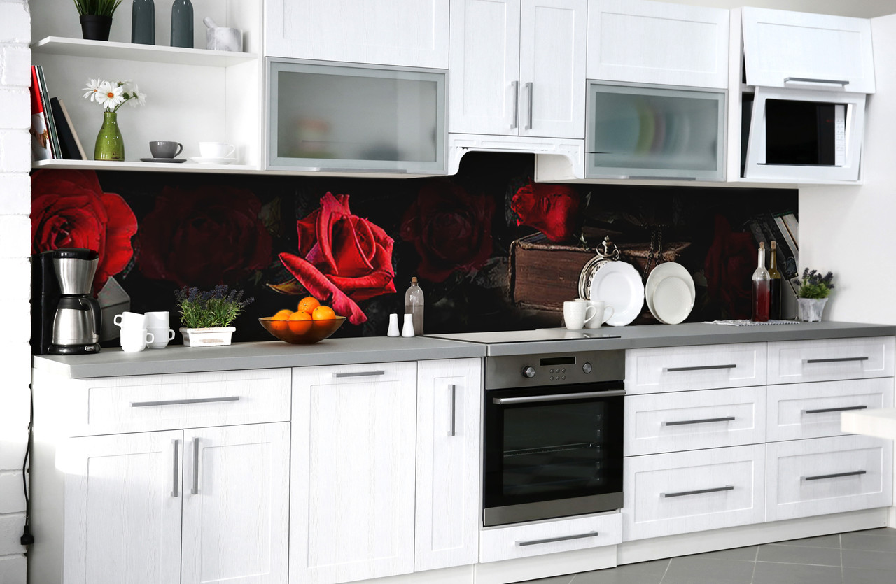 Скинали на кухню Zatarga «Таємниця червоної троянди» 600х2500 мм вінілова 3Д наклейка кухонний фартух самоклеюча