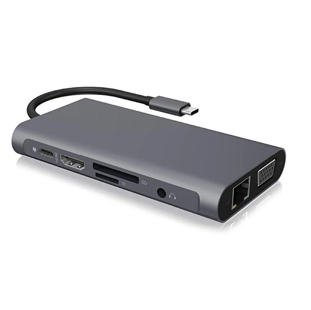 USB-хаб XON SmartLink 10 в 1 Ethernet VGA HDMI 3.5 Audio SD Type-C 3xUSB3.0 Grey (XUCHP104300G)