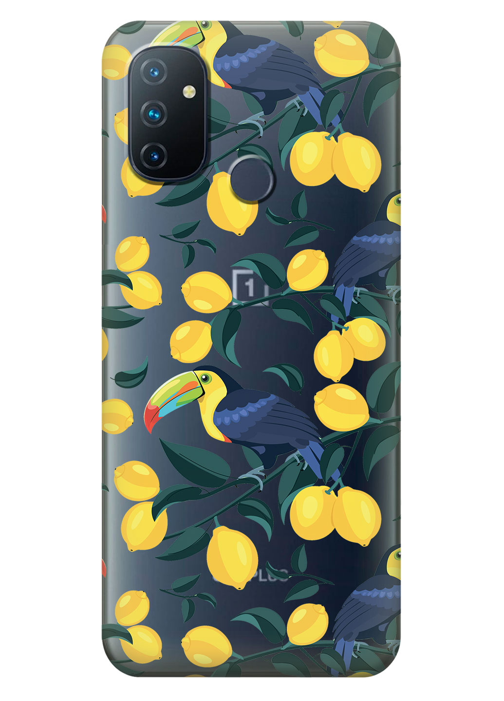 Прозрачный силиконовый чехол iSwag для OnePlus Nord N100 с рисунком - Туканы и лимоны (KS14635)