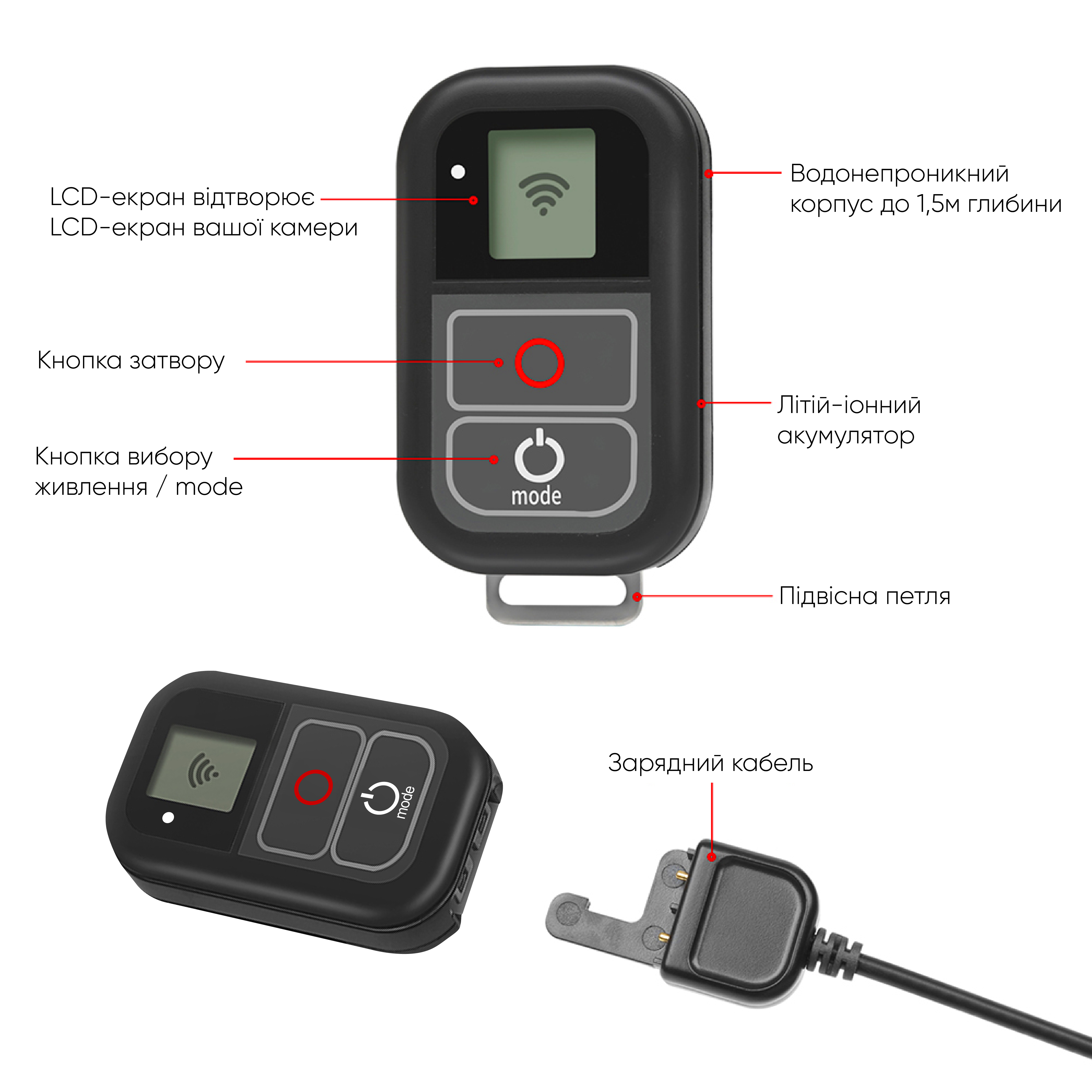 Пульт дистанційного керування AIRON AC315 для управління камерами GoPro Чорний (69477915500053)