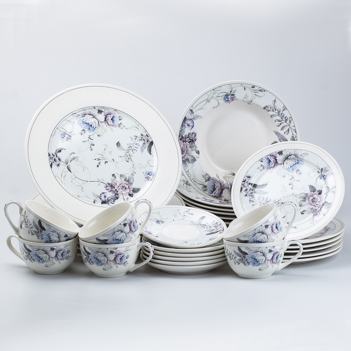 Столовый сервиз на 6 персон керамический TS Kitchen Floral белый (HP23419)