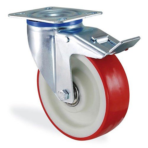 Колесо поворотное с крепежной панелью тормозом DC Di Candia Красный (414150L)