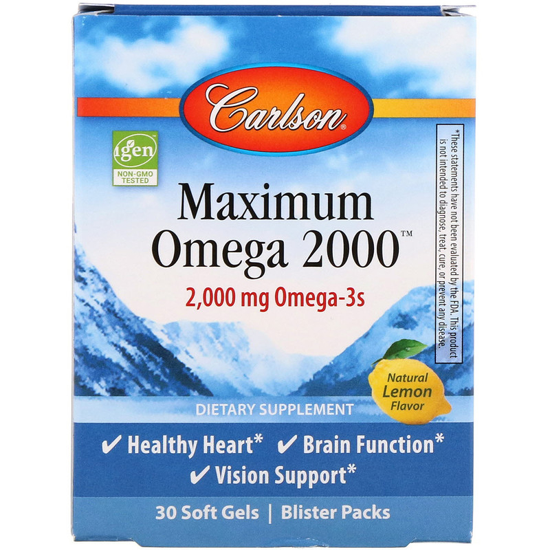 Омега с натуральным вкусом лимона Maximum Omega 2000 Carlson Labs 2000 мг 30 гелевых капсул