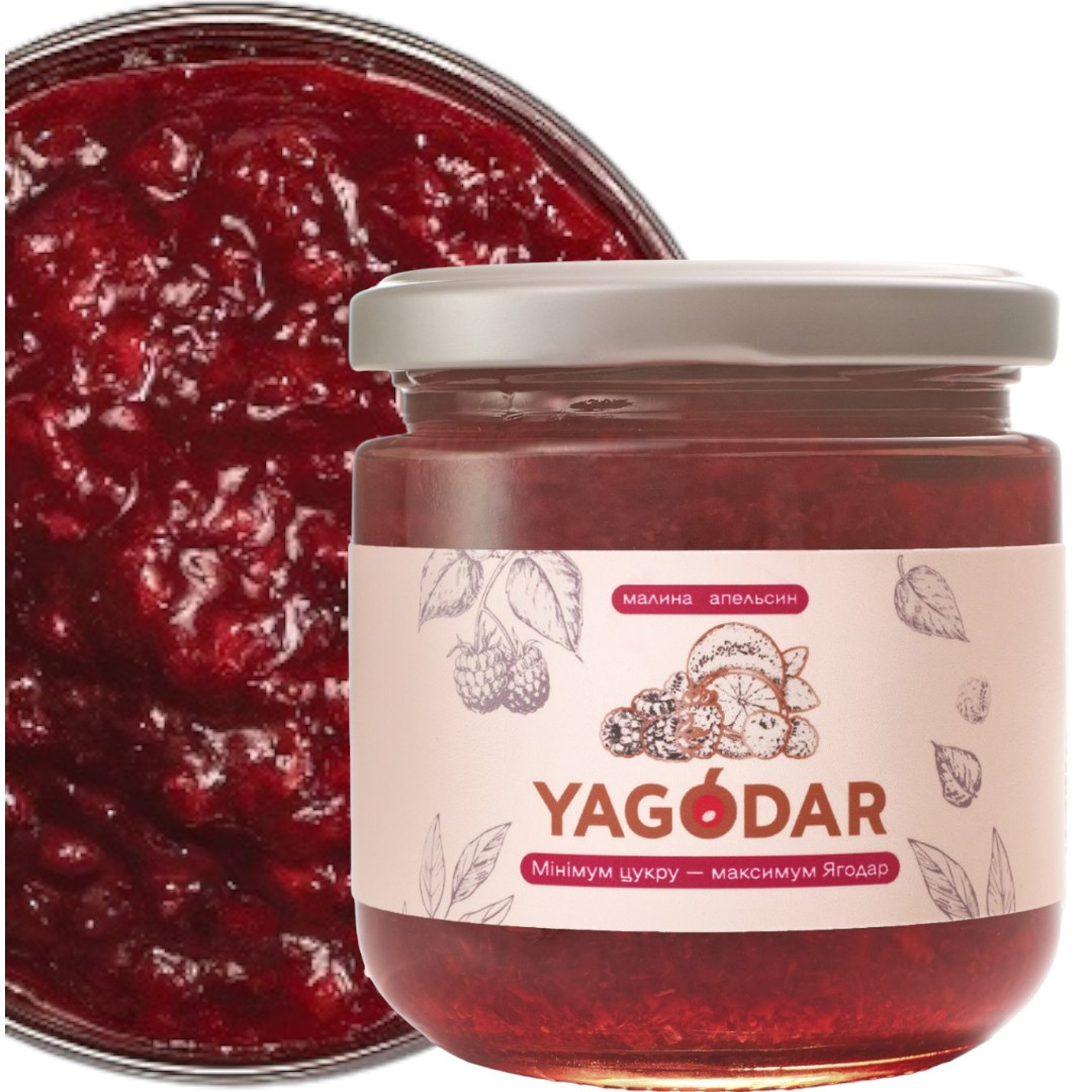 Джеми з низьким вмістом цукру YAGODAR Малина з апельсином 4 шт (2184214756)