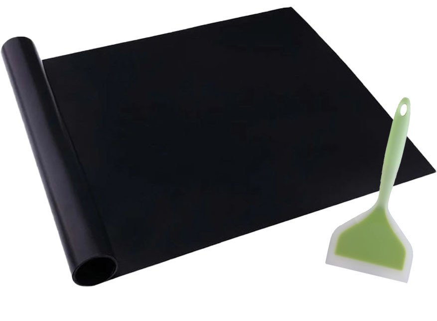 Комплект антипригарный коврик для BBQ Черный и Лопатка с антипригарным покрытием Зелёная (vol-1225)