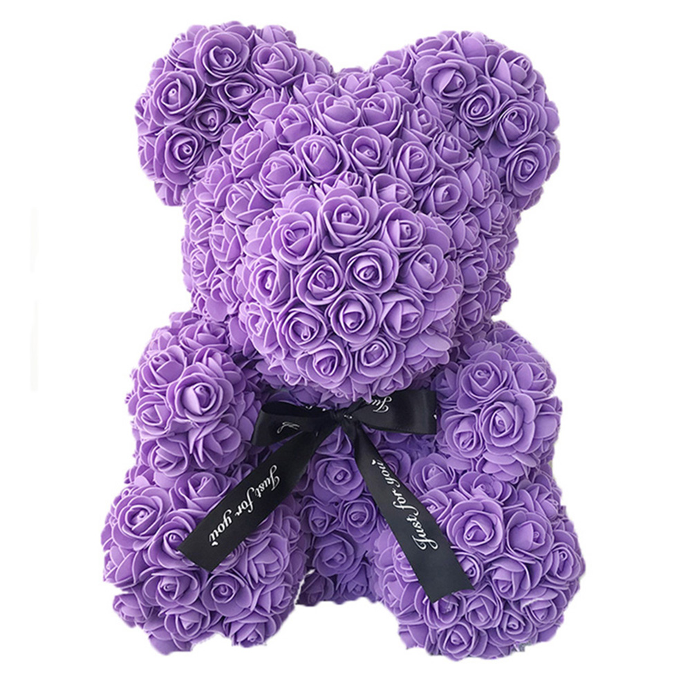 Ведмедик з троянд 25 см у подарунковій упаковці Фіолетовий